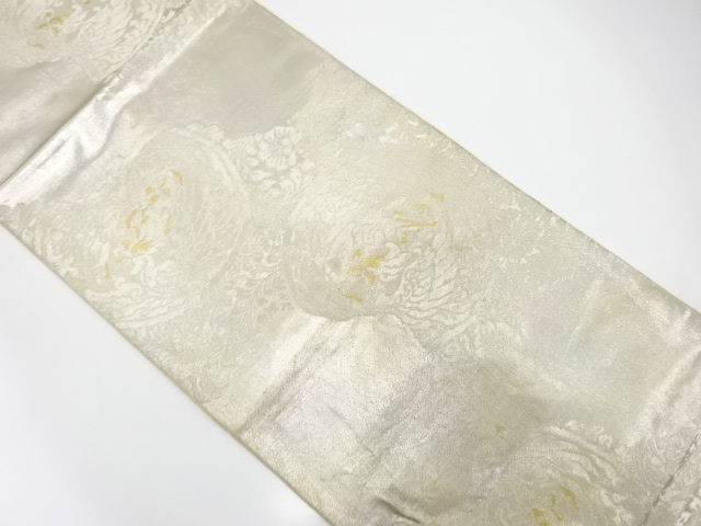 アンティーク　丸紋に向かい鳳凰・草花模様織り出し袋帯（材料）